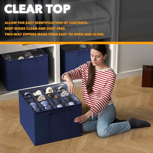 SpaceAid Shoe Organizer for Closet, 2 Pack Foldable Shoe Storage Containers Baskets Boxes Bins w/Adjustable Dividers, Fits 16-32 Pairs, Black