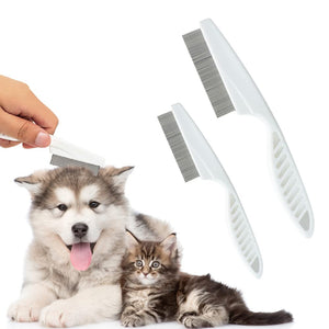 Multifunctional Pet Grooming Comb - 2023 New 2 in 1 Dual-Sided Comb for Tear Stain Removal, Massage and Grooming Small Dogs and Puppies (White)