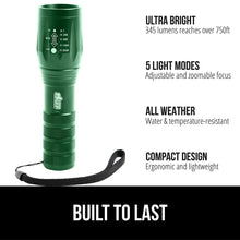 Load image into Gallery viewer, Powerful LED Tactical Flashlight, 750 FT High Lumens 5 Adjustable Modes, Water Resistant, Ultra Bright Zoom Flashlights, Small Mini Flash Light, Camping, Night Dog Walking, Turquoise