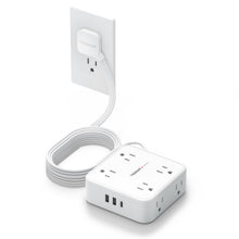 Load image into Gallery viewer, Surge Protector Flat Extension Cord Flat Plug Power Strip, 8 AC Outlets, 3 USB Charger(1 USB C Port) 3-Sided Outlet Extender, 5 Ft, 900 Joules Protection, Office Supplies, Dorm Room Essentials, Grey