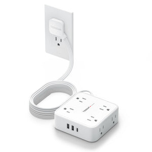 Surge Protector Flat Extension Cord Flat Plug Power Strip, 8 AC Outlets, 3 USB Charger(1 USB C Port) 3-Sided Outlet Extender, 5 Ft, 900 Joules Protection, Office Supplies, Dorm Room Essentials, Grey