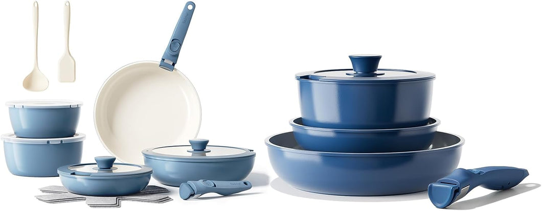 Redchef 21pcs Ceramic Pots and Pans Set Non Stick, Nonstick Kitchen Cookware Set with Detachable Handle, Non Toxic, PFAS PFOA & PTFE Free, RV Ceramic Cookware Set for Camping, Dishwasher/Oven Safe