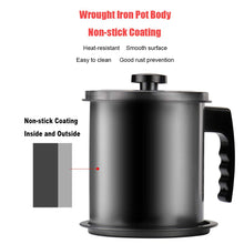 Load image into Gallery viewer, Bacon Grease Container with Fine Mesh Strainer, 1.3 L almost 6 Full Cups Iron Cooking Oil Can with Removable a Coaster Tray for Kitchen Fat Storage Black