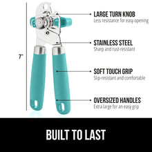 Load image into Gallery viewer, Heavy Duty Stainless Steel Smooth Edge Manual Can Opener and Bottle Openers, Soft Ergonomic Handle, Oversized Handheld Easy Turn Knob, Multifunctional Kitchen Tool, Black