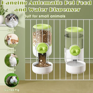 0.9L Hanging Automatic Cat Water Dispenser, 1.3L Auto Gravity Pet Feeder, Cage Cat Dog Food and Water Dispenser Set for Kitten Puppy Bunny Guinea Pig (Gray)