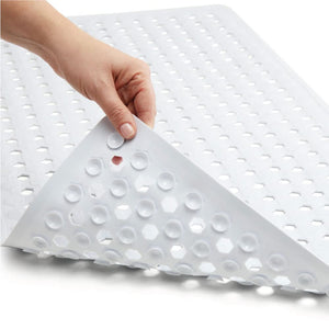 Bath Tub Shower Mat, Machine Washable Bathtub Floor Liner Mats, Suction Cups and Drain Holes to Keep Tubs Clean, Soft on Feet, Bathroom Essentials, 35x16 Inch, Clear