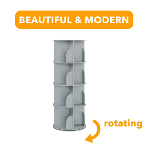 SpaceAid 4 Tier Rotating Bookshelf Tower, Spinning Bookcase Lazy Susan, Revolving 360 Book Shelf Storage Round Carousel, Vertical Rotate Turning Spiral Corner Organizer, White