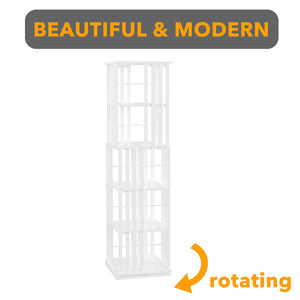 SpaceAid 6 Tier Rotating Bookshelf Tower, Bamboo Spinning Book Shelf, Revolving 360 Bookcase Storage Swivel Round Carousel, Vertical Rotate Turning Spiral Corner Organizer (6-Tier Walnut)