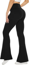 Load image into Gallery viewer, TNNZEET Black Flare Leggings for Women, Crossover Yoga Pants with Pockets Bootcut Flared Leggings