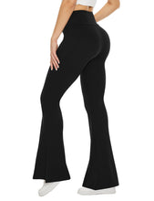 Load image into Gallery viewer, TNNZEET Black Flare Leggings for Women, Crossover Yoga Pants with Pockets Bootcut Flared Leggings
