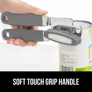Heavy Duty Stainless Steel Smooth Edge Manual Can Opener and Bottle Openers, Soft Ergonomic Handle, Oversized Handheld Easy Turn Knob, Multifunctional Kitchen Tool, Black