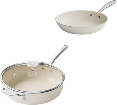 Redchef Ceramic Pots and Pans Set Non Stick, 3Pcs Nonstick Ceramic Frying Pan Set, Deep Saute Pan with Lid, 5QT Jumbo Cooker with Helper Handle & Lid, 8 Inch Non Stick Skillet, PFAS PFOA & PTFE Free