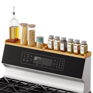 SpaceAid 30" Wide Kitchen Shelf Organizer for Stove, Magnetic Bamboo Spices Shelf for Home Stove Kitchen Storage Organization (Fit for Flat Top Only)