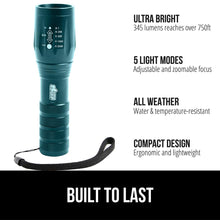 Load image into Gallery viewer, Powerful LED Tactical Flashlight, 750 FT High Lumens 5 Adjustable Modes, Water Resistant, Ultra Bright Zoom Flashlights, Small Mini Flash Light, Camping, Night Dog Walking, Turquoise