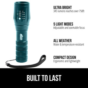 Powerful LED Tactical Flashlight, 750 FT High Lumens 5 Adjustable Modes, Water Resistant, Ultra Bright Zoom Flashlights, Small Mini Flash Light, Camping, Night Dog Walking, Turquoise
