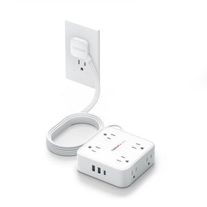 Surge Protector Flat Extension Cord Flat Plug Power Strip, 8 AC Outlets, 3 USB Charger(1 USB C Port) 3-Sided Outlet Extender, 5 Ft, 900 Joules Protection, Office Supplies, Dorm Room Essentials, Grey
