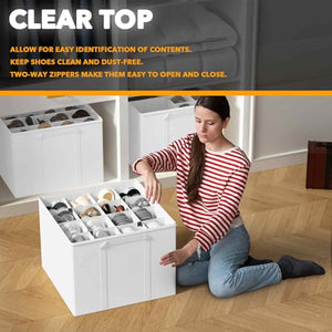 SpaceAid Shoe Organizer for Closet, 2 Pack Foldable Shoe Storage Containers Baskets Boxes Bins w/Adjustable Dividers, Fits 16-32 Pairs, Black