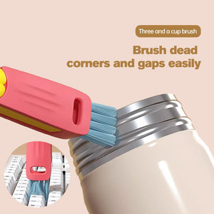 3-in-1 Cup Lid Cleaning Brush Set, 3 Pack Mini Multi-Functional Crevice Cleaning Brushes, Soft & Hard Bristle Brush Heads, Hook-Style Remover, Suitable for Cups, Bottles, Kettles & More