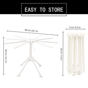 Collapsible Pasta Drying Rack - Spaghetti Noodle Drying Rack with 10 Bar Handles White