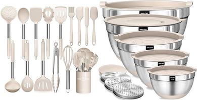 Umite Chef Kitchen Cooking Utensil Set Mixing Bowls with Airtight Lids Set