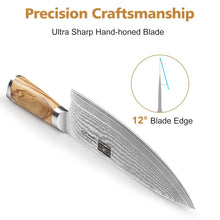 Load image into Gallery viewer, Damascus Kitchen Knife Set 3-Piece, Ultra Sharp 8&quot; Chef Knife, 7&quot; Santoku Knife, 3.75&quot; Paring Knife, Professional VG-10 Damascus Super Steel Chef Knife Set with Ergonomic Handle