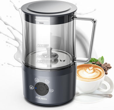 Milk Frother, Electric Milk Steamer, Coffee Frother, Milk Frothers 5-in-1 Automatic Warm and Cold Milk Foamer for Coffee, Latte, Cappuccino, Macchiato, Hot Chocolate, 17 Ounce-Gray