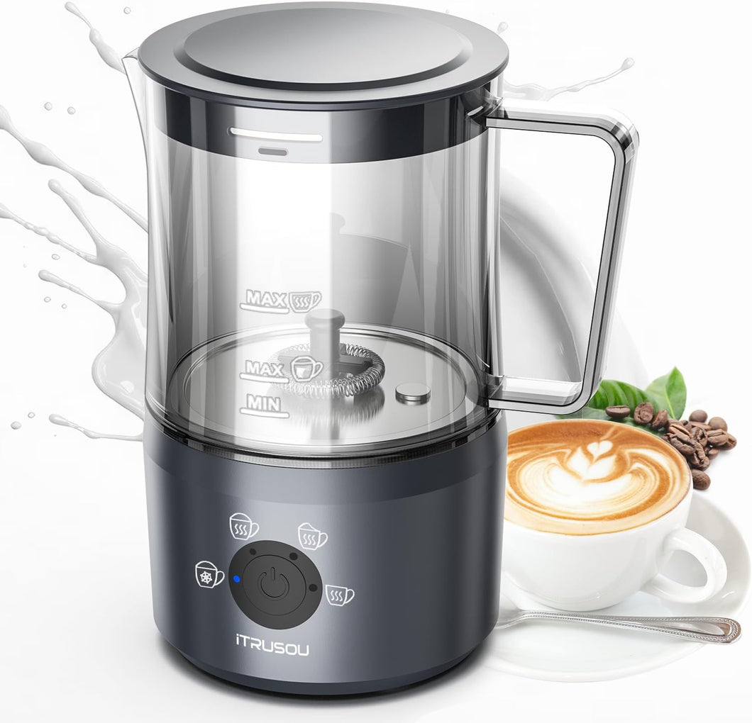 Milk Frother, Electric Milk Steamer, Coffee Frother, Milk Frothers 5-in-1 Automatic Warm and Cold Milk Foamer for Coffee, Latte, Cappuccino, Macchiato, Hot Chocolate, 17 Ounce-Gray