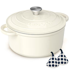Load image into Gallery viewer, Enameled Cast Iron Dutch Oven - Umite Chef 5QT Pot with Lid &amp; Cotton Potholders - Heavy-Duty Cookware for Bread Baking, Braising, Stews, Roasting(Cream White)