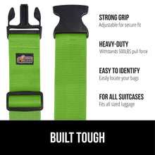 Load image into Gallery viewer, Heavy Duty 4 Pack Adjustable Luggage Straps for Suitcases, Easy to Identify Travel Belt Connector Holds Suitcase Together, Extends Life of Bag, Strap Connects Two Bags, Accessories Green