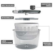 Load image into Gallery viewer, Salad Spinner Lettuce Spinner, Wash, Spin &amp; Dry Salad Greens, Vegetable Washer Salad Dryer With Rotary Handle for Fruits &amp; Vegetables, High Efficiency Vegetable Spinner Kitchen Gadget 3Qt White