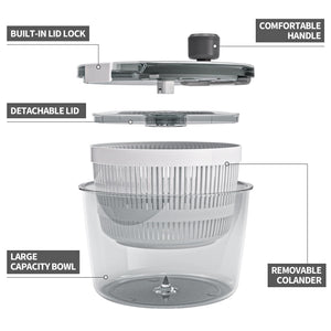 Salad Spinner Lettuce Spinner, Wash, Spin & Dry Salad Greens, Vegetable Washer Salad Dryer With Rotary Handle for Fruits & Vegetables, High Efficiency Vegetable Spinner Kitchen Gadget 3Qt White