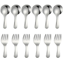 Load image into Gallery viewer, Stainless Steel Short Handle Thickened Small Round Spoons and Forks For Honey Candy Coffee Tea Salt Jam and Mustard - Ice Cream Dessert Spoon