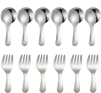 Stainless Steel Short Handle Thickened Small Round Spoons and Forks For Honey Candy Coffee Tea Salt Jam and Mustard - Ice Cream Dessert Spoon