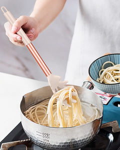 Pack of 2 Silicone Pasta Fork, Kitchen Heat Resistant Noodle Spoon Server, BPA Free Spaghetti Strainer, Best Cooking Tools (GRAY-BLUE)