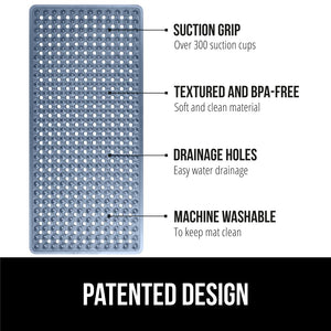 Bath Tub Shower Mat, Machine Washable Bathtub Floor Liner Mats, Suction Cups and Drain Holes to Keep Tubs Clean, Soft on Feet, Bathroom Essentials, 35x16 Inch, Clear