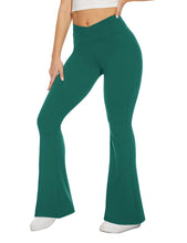 Load image into Gallery viewer, TNNZEET Black Flare Leggings for Women, Crossover Yoga Pants with Pockets Bootcut Flared Leggings
