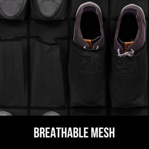 Over the Door Shoe Organizer, 24 Large Breathable Mesh Pockets, Space Saving Hanging Storage Holder, Closet Rack Hanger Holds Up to 40 lbs, Hangs on Closets for Shoes, Accessories, Black