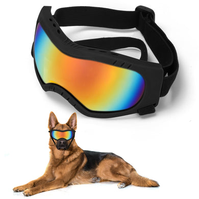 Dog Sunglasses Dog Goggles Pet Glasses Pet Eyewear with Adjustable Strap, Glasses for Medium Large Dog Swimming Skating Glasses UV Proof Windproof Dustproof (Black Frame + Gray Lens)
