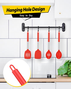 Pack of 4 Silicone Cooking Utensils Set, Non Stick Large Solid Spatulas, Heat Resistant Black Slotted Spoons, Ideal BPA Free Kitchen Turners for Frying, Mixing,Serving,Draining,Turning,Stirring