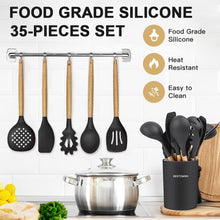 Load image into Gallery viewer, Kitchen Utensils Set- 35 PCs Cooking Utensils with Grater,Tongs, Spoon Spatula &amp;Turner Made of Heat Resistant Food Grade Silicone and Wooden Handles Kitchen Gadgets Tools Set for Nonstick Cookware
