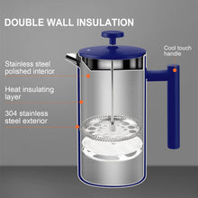 Load image into Gallery viewer, Secura French Press Coffee Maker, 304 Grade Stainless Steel Insulated Coffee Press with 2 Extra Screens, 34oz (1 Litre), Silver