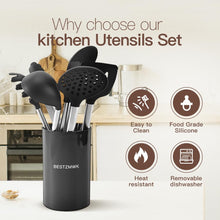 Load image into Gallery viewer, Kitchen Utensils Set-Silicone Cooking Utensils-33pcs Non-Stick Silicone Cooking Kitchen Utensils Spatula Set with Holder-Best Kitchen Cookware with Stainless Steel Handle (Khaki)