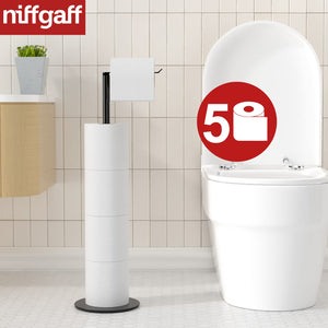 Toilet Paper Holder Stand and Dispenser for 4 Spare Rolls, Stainless Steel Free-Standing Toilet Tissue Paper Roll Storage Shelf
