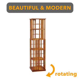 SpaceAid 6 Tier Rotating Bookshelf Tower, Bamboo Spinning Book Shelf, Revolving 360 Bookcase Storage Swivel Round Carousel, Vertical Rotate Turning Spiral Corner Organizer (6-Tier Walnut)