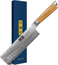 Load image into Gallery viewer, Damascus Nakiri Knife 6.5 Inch, Super Sharp Damascus VG-10 Japanese Kitchen Knife, Cleaver and Vegetable Knife with Ergonomic Olive Wood Handle