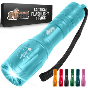 Powerful LED Tactical Flashlight, 750 FT High Lumens 5 Adjustable Modes, Water Resistant, Ultra Bright Zoom Flashlights, Small Mini Flash Light, Camping, Night Dog Walking, Turquoise