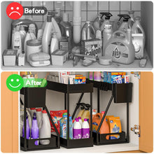 Load image into Gallery viewer, 3PC Under Sink Organizer Rack 2 Tier Under Sliding Cabinet Basket Organizer Drawer, Multi-purpose Under Sink Storage for Bathroom Kitchen Desktop (Black)