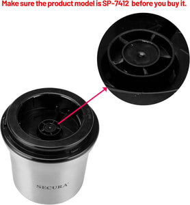 Secura Electric Coffee and Spice Grinder Replacement Parts Stainless Steel Removable Bowl Set for Model SP-7412, 2 Electric Blade Grinder Bowls