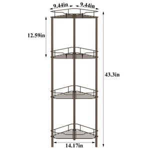 4 Tier Floor Standing Corner Shower Caddy Organizer Shelf with Hooks, Bathroom Shelves Stand Rack, Black