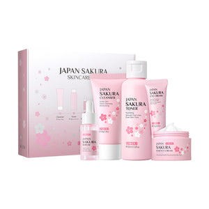 Skin Care Set JAPAN SAKURA Beauty Gift Sets Skin Care Kit with Cleanser, Toner, Lotion, Serum, Eye Cream, Face Cream, Make up Primer Travel Kit for Women Wife Mom 7pcs